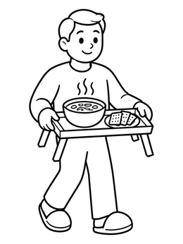 Free printable Caregiver Carrying Warm Soup Tray coloring page