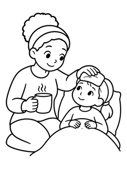 Free printable Caring Mother And Sick Child coloring page