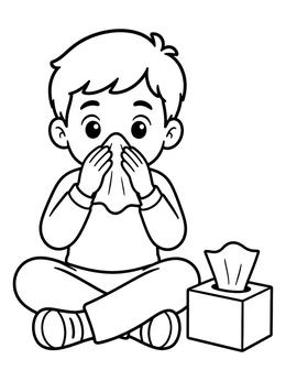 Free printable Child Blowing Nose With Tissue coloring page