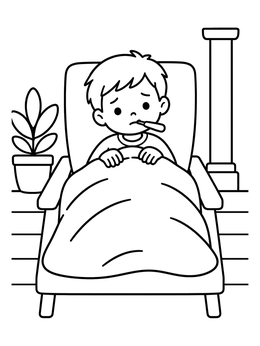 Free printable Sick Boy Resting In Chair coloring page