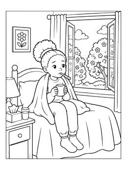Free printable Sick Child Resting By The Window coloring page