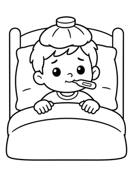 Free printable Sick Child Resting In Bed coloring page