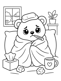 Free printable Sick Little Bear Resting In Bed coloring page