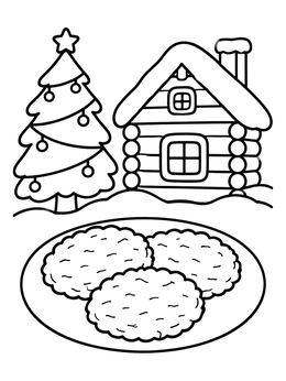 Free printable Cozy Winter Cabin And Potato Pancakes coloring page