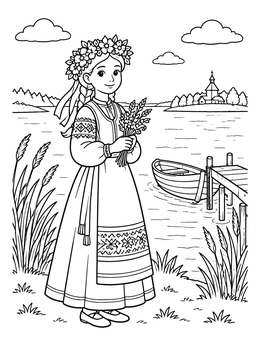Free printable Belarusian Girl By The Lake Shore coloring page