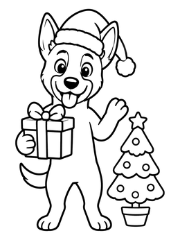 Free printable Belgian Malinois Celebrating Christmas coloring page