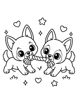 Free printable Playful Puppies Tugging Rope Toy coloring page