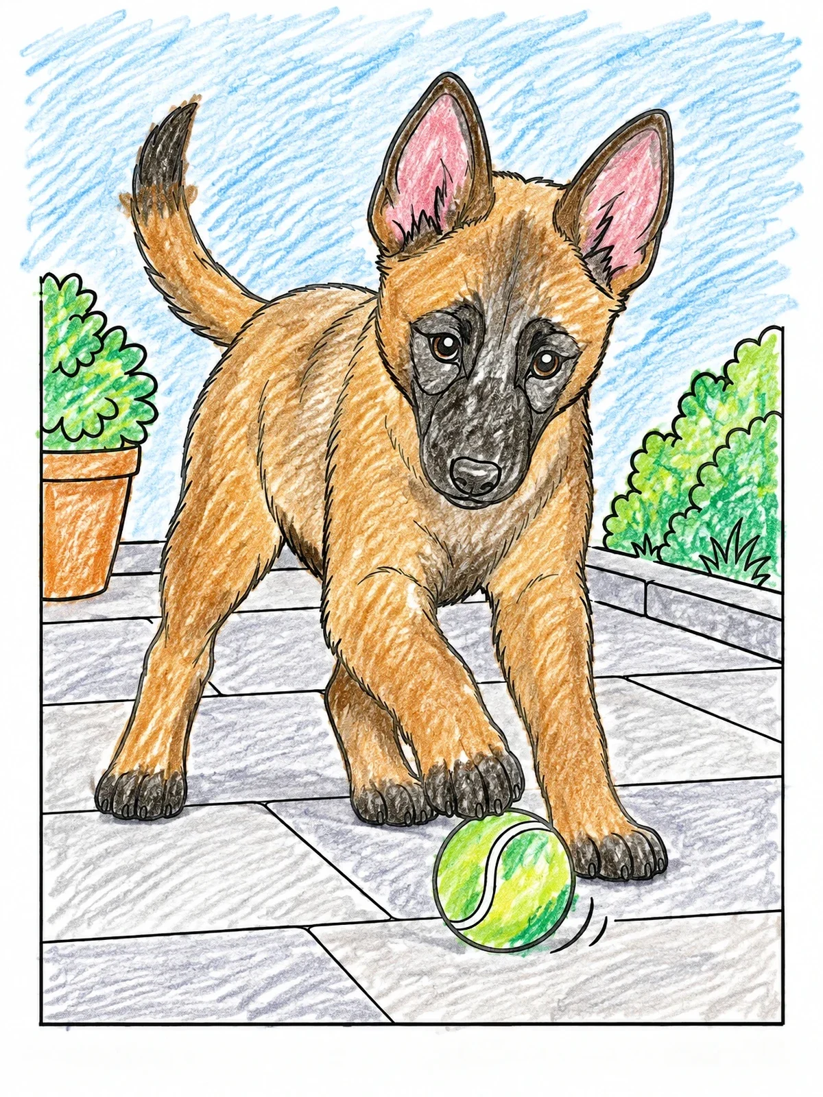 Colored example of the Playful Malinois Puppy With Ball coloring page