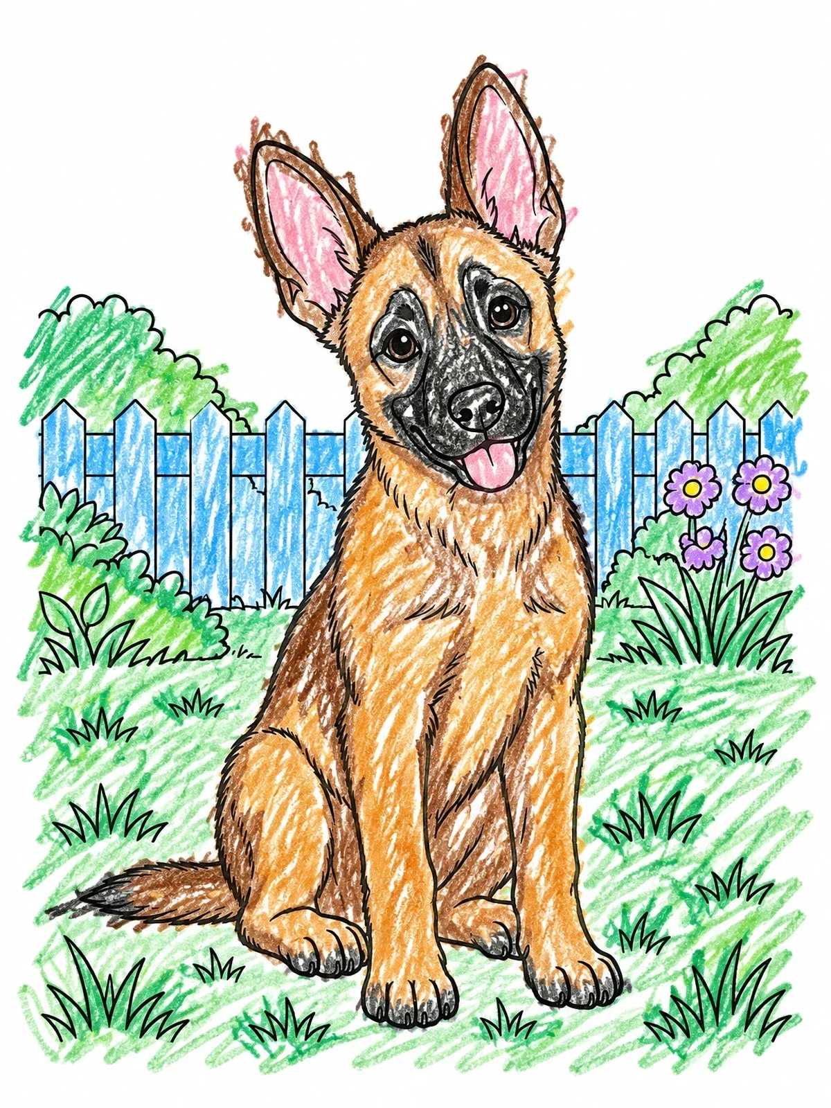 Colored example of the Belgian Malinois Puppy In Backyard coloring page