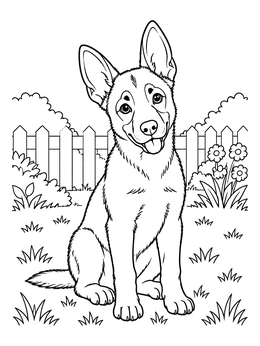 Free printable Belgian Malinois Puppy In Backyard coloring page