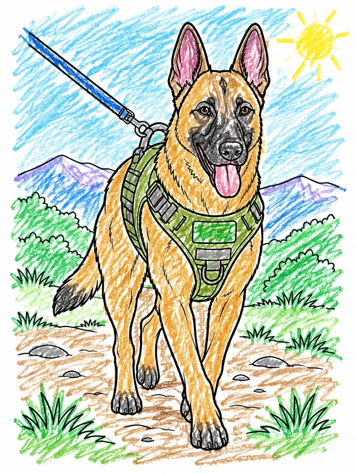 Colored example of the Belgian Malinois On A Trail coloring page