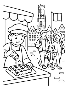 Free printable Baker Making Belgian Waffle In Town coloring page