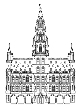 Free printable Brussels Town Hall Gothic Facade coloring page