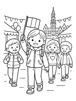 Free printable Children Celebrating Belgian Festival coloring page