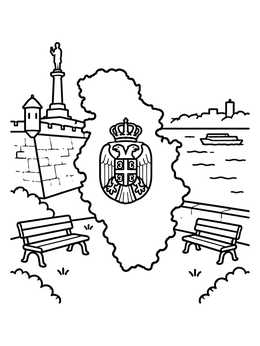 Free printable Belgrade Fortress And Serbia Outline coloring page