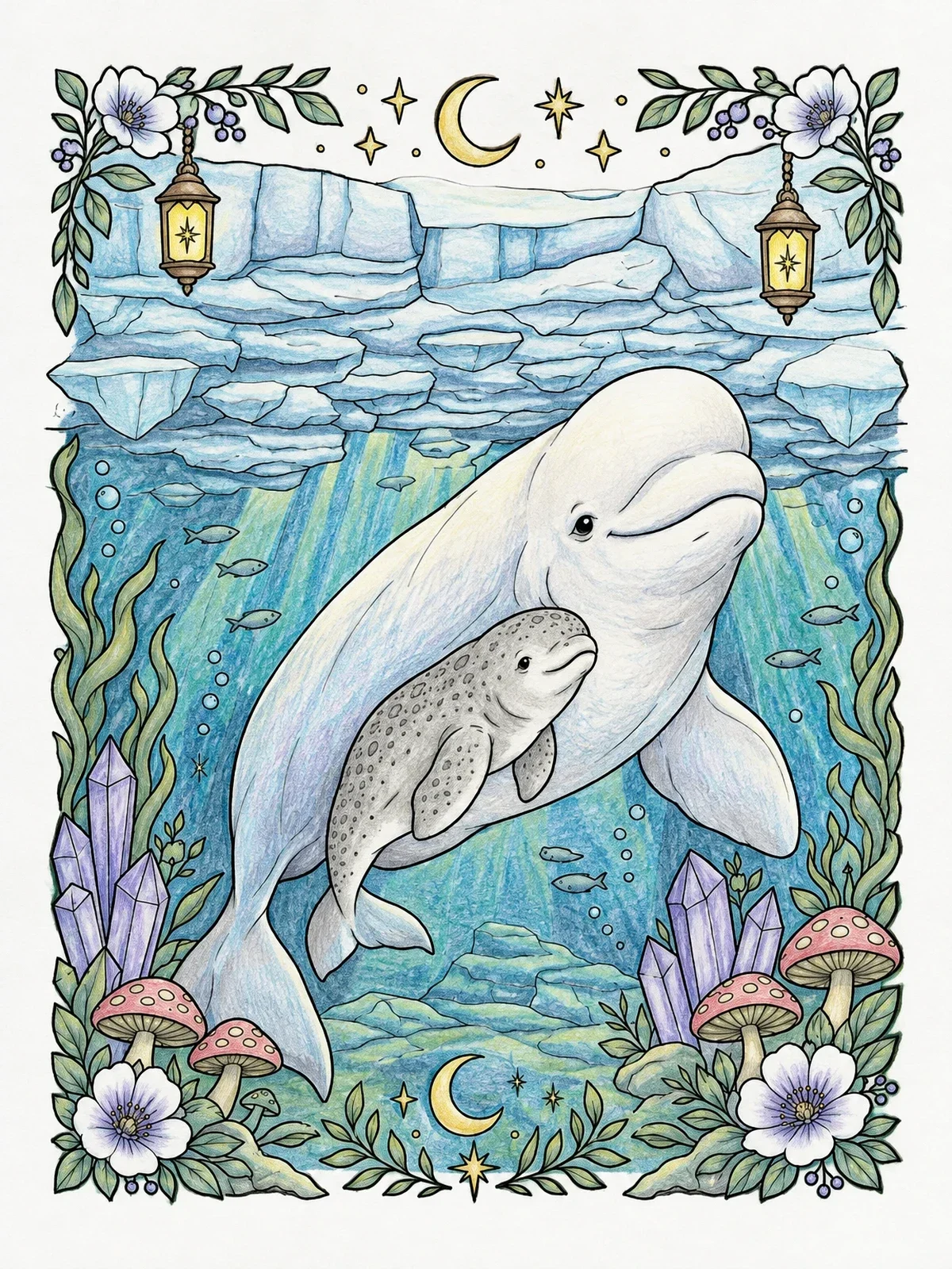 Colored example of the Beluga Whale Mother And Calf coloring page