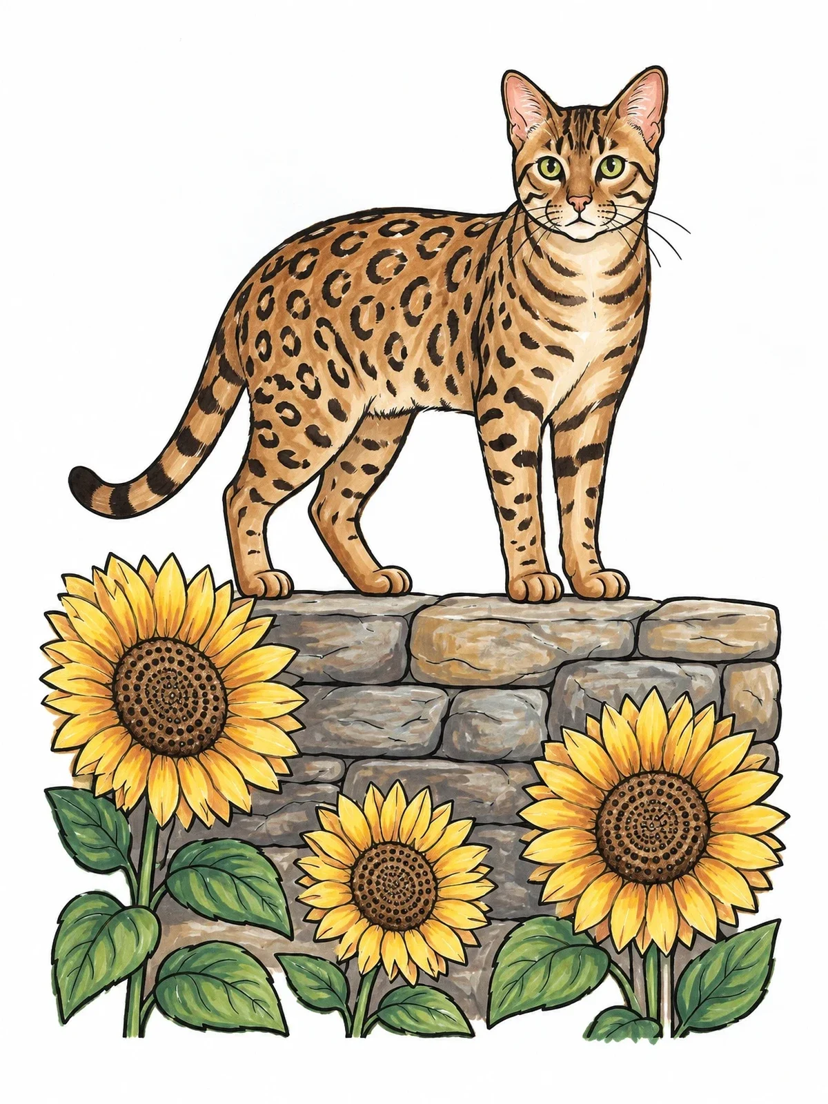 Colored example of the Bengal Cat On Garden Wall coloring page