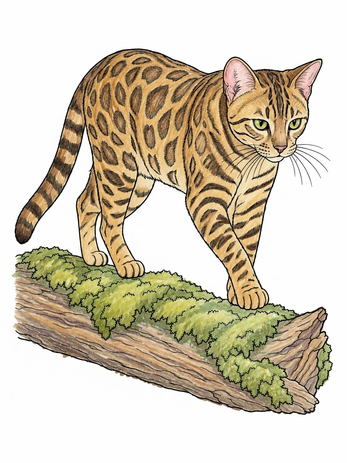 Colored example of the Bengal Cat On A Fallen Log coloring page