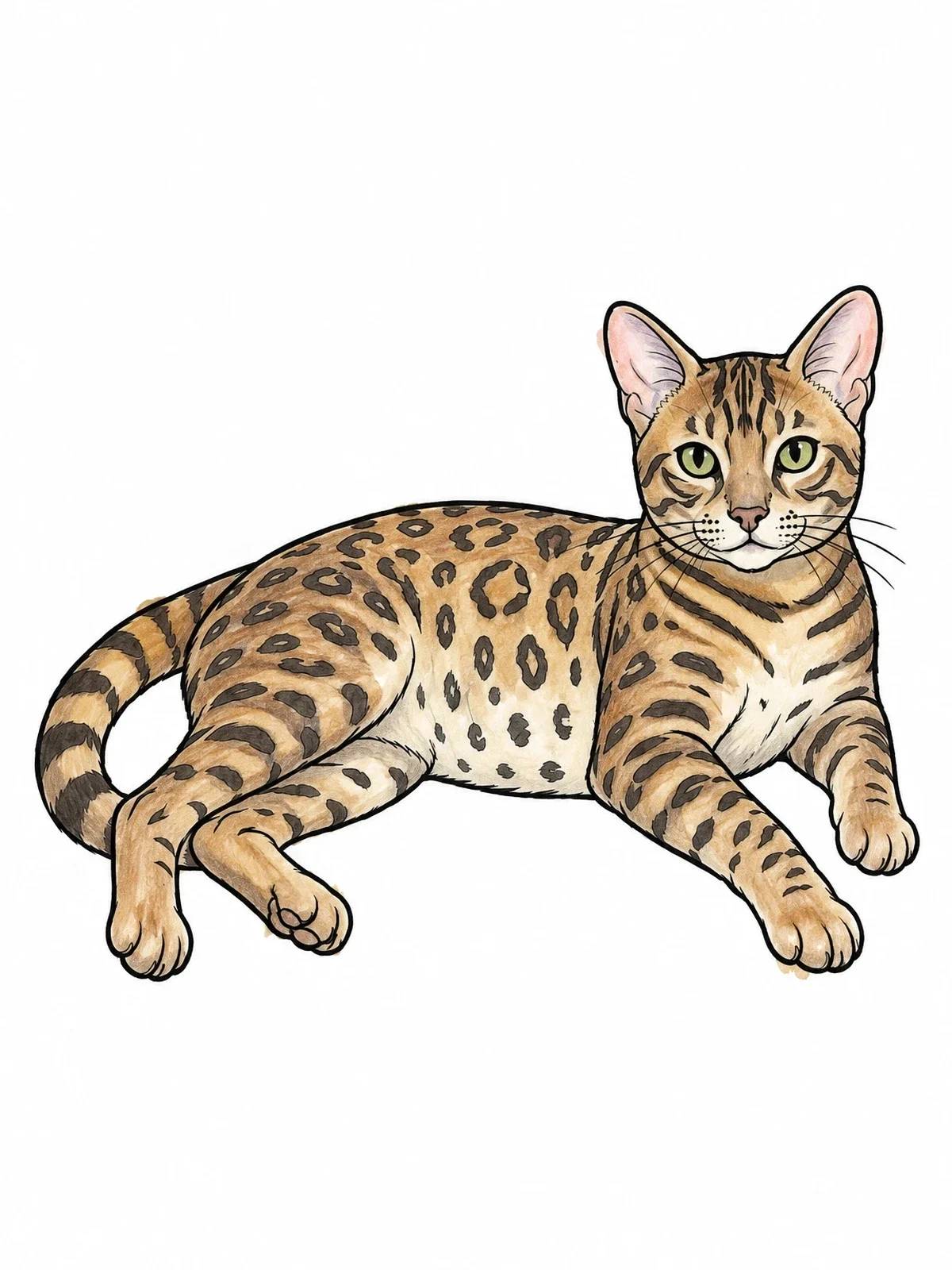 Colored example of the Bengal Cat Resting Gracefully coloring page