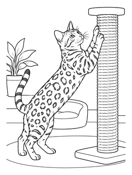 Free printable Bengal Cat On Scratching Post coloring page