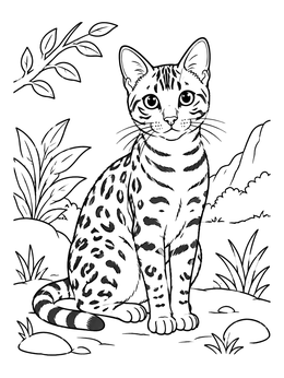 Free printable Bengal Cat Sitting In Nature coloring page