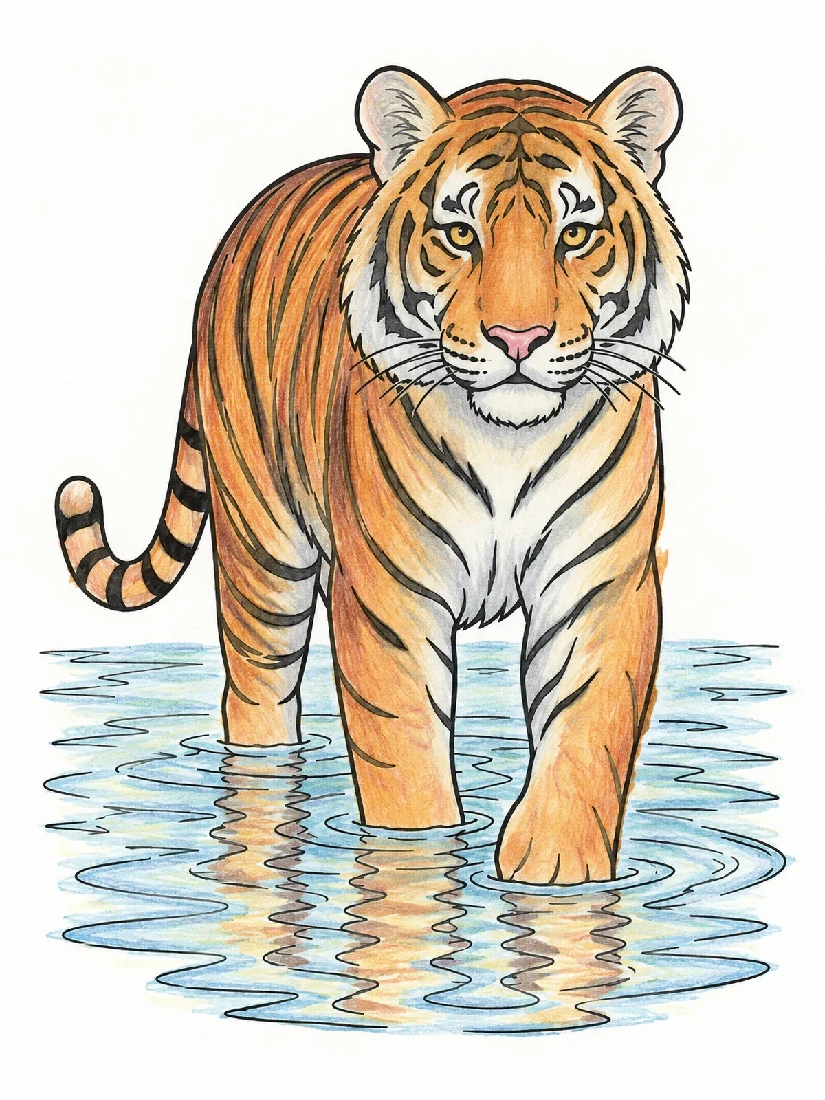 Colored example of the Bengal Tiger Walking Through Water coloring page