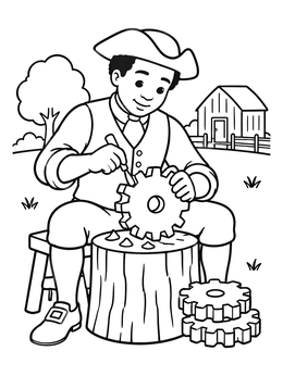 Free printable Benjamin Banneker Carving Wooden Gears coloring page