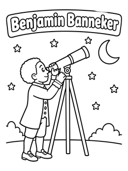 Free printable Benjamin Banneker Looking Through Telescope coloring page