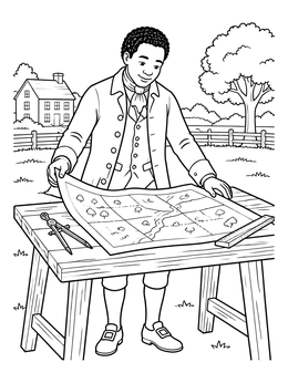 Free printable Benjamin Banneker Surveying Land Map coloring page
