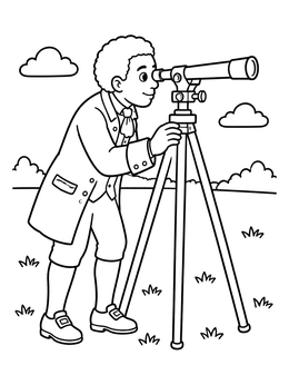 Free printable Benjamin Banneker Looking Through Telescope coloring page