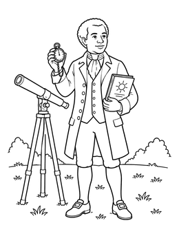 Free printable Benjamin Banneker With Telescope And Watch coloring page