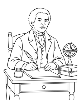 Free printable Benjamin Banneker Writing At Desk coloring page