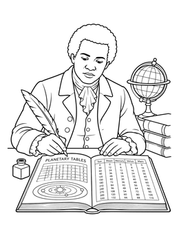 Free printable Benjamin Banneker Writing Planetary Tables coloring page