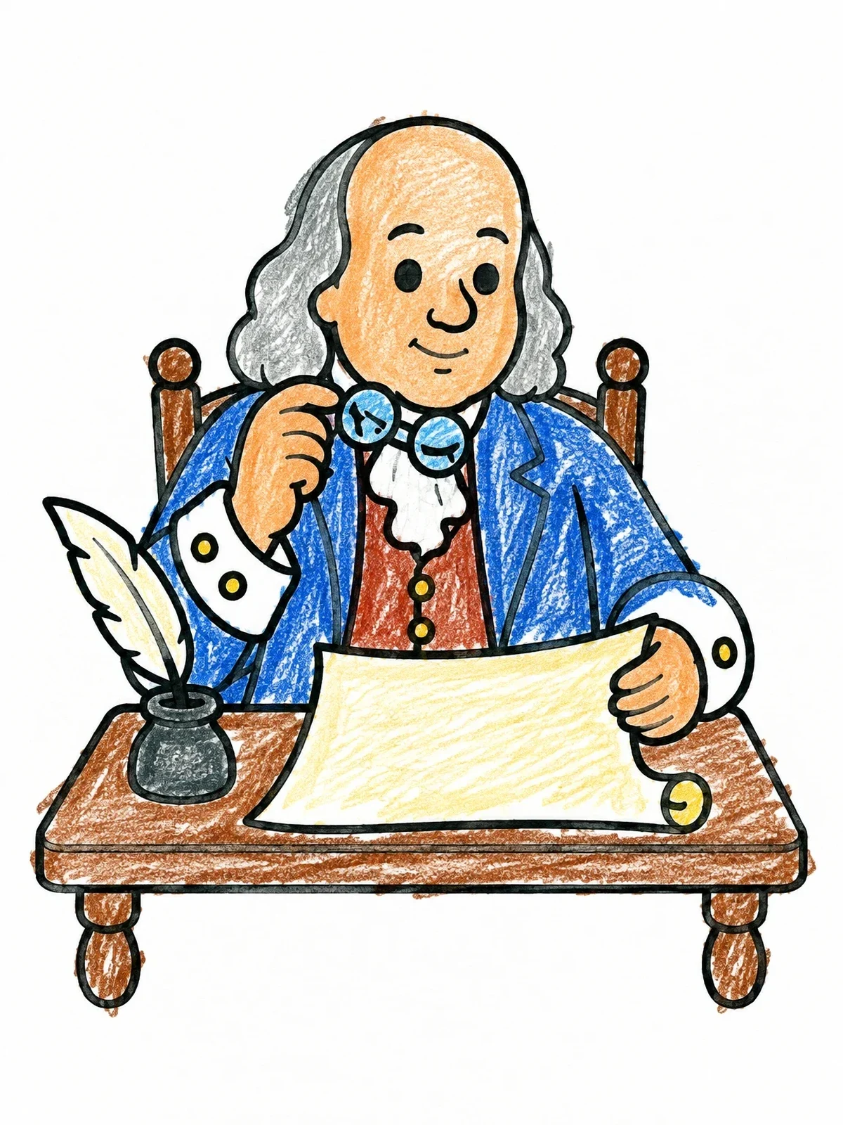 Colored example of the Benjamin Franklin Reviewing The Constitution coloring page