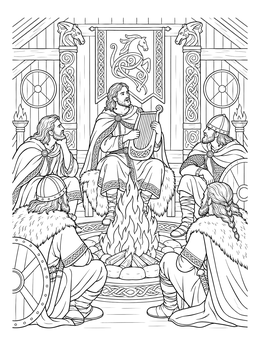 Free printable Anglo Saxon Bard By The Hearth coloring page