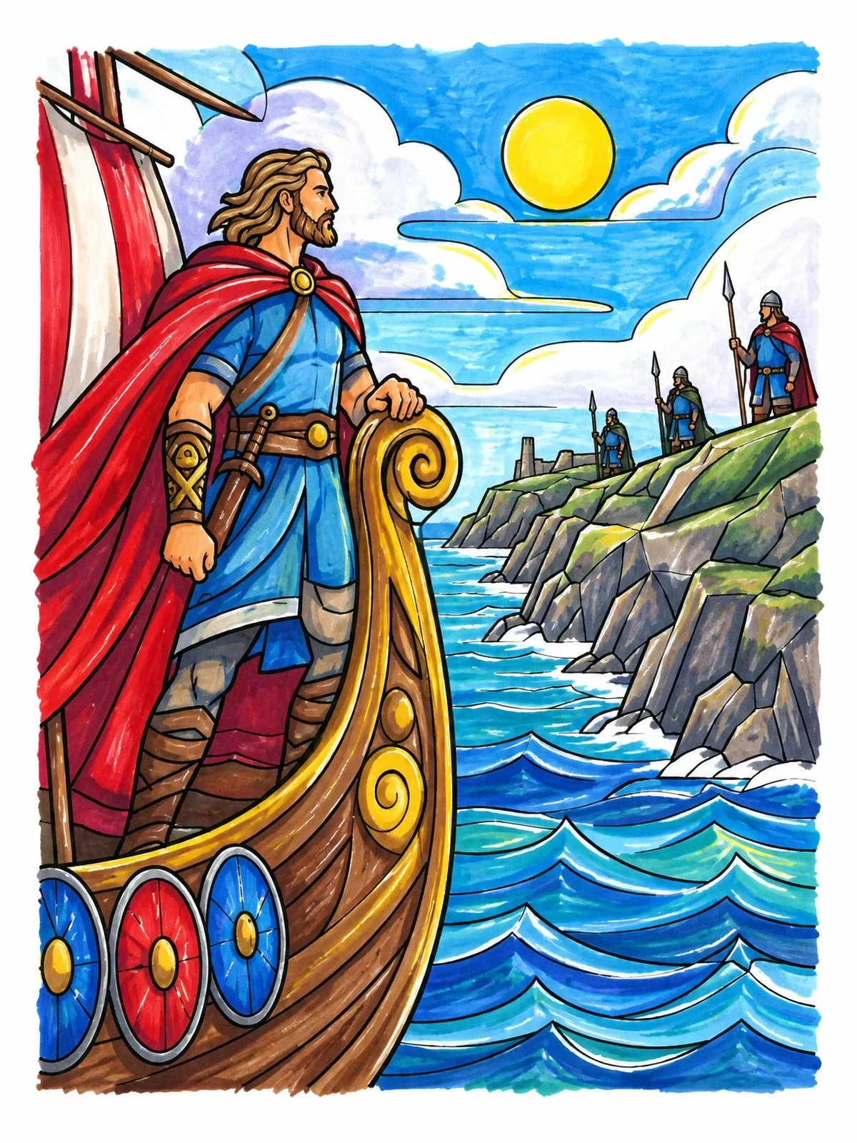 Colored example of the Beowulf Arriving At The Danish Coast coloring page
