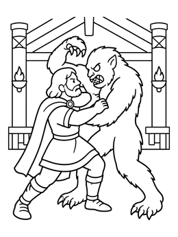 Free printable Beowulf Battling Grendel In Heorot coloring page