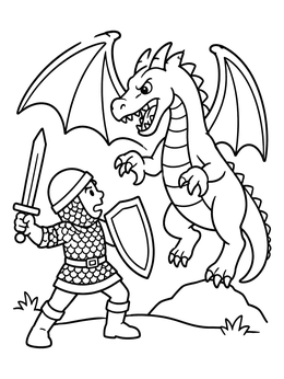 Free printable Brave Warrior Facing A Dragon coloring page
