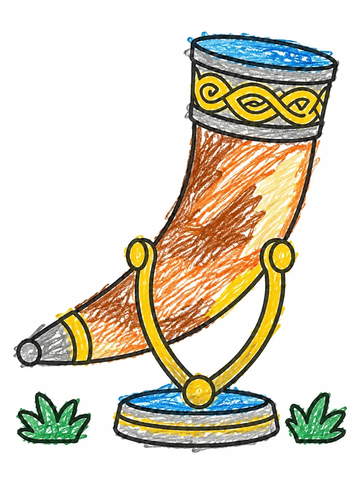 Colored example of the Viking Ceremonial Drinking Horn coloring page