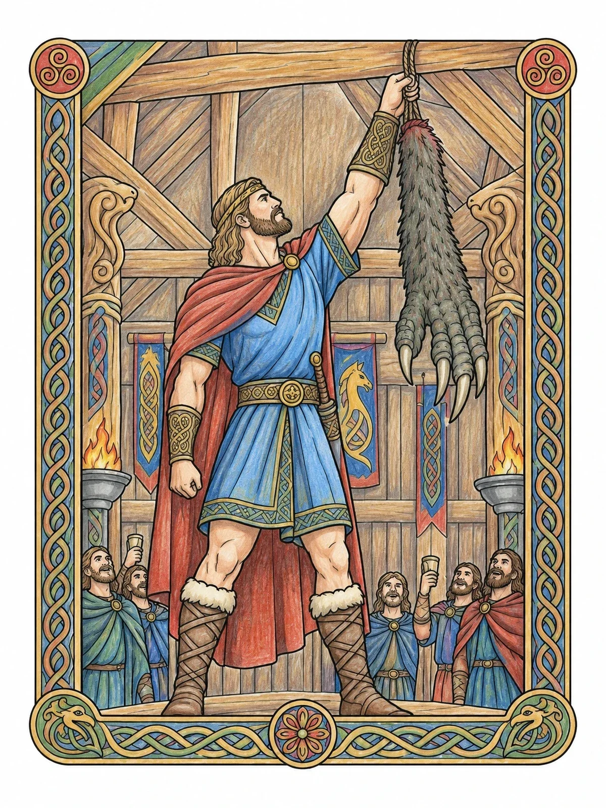 Colored example of the Beowulf Displaying Grendel's Arm In Heorot coloring page
