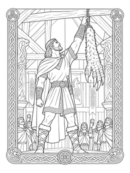 Free printable Beowulf Displaying Grendel's Arm In Heorot coloring page