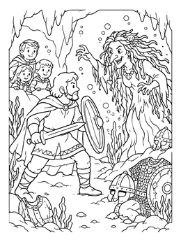 Free printable Beowulf Facing The Swamp Hag coloring page