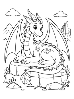 Free printable Friendly Dragon On Ancient Stones coloring page