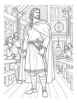 Free printable Beowulf In Heorot Mead Hall coloring page