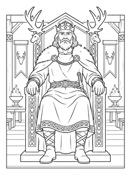 Free printable King Hrothgar On His Carved Throne coloring page
