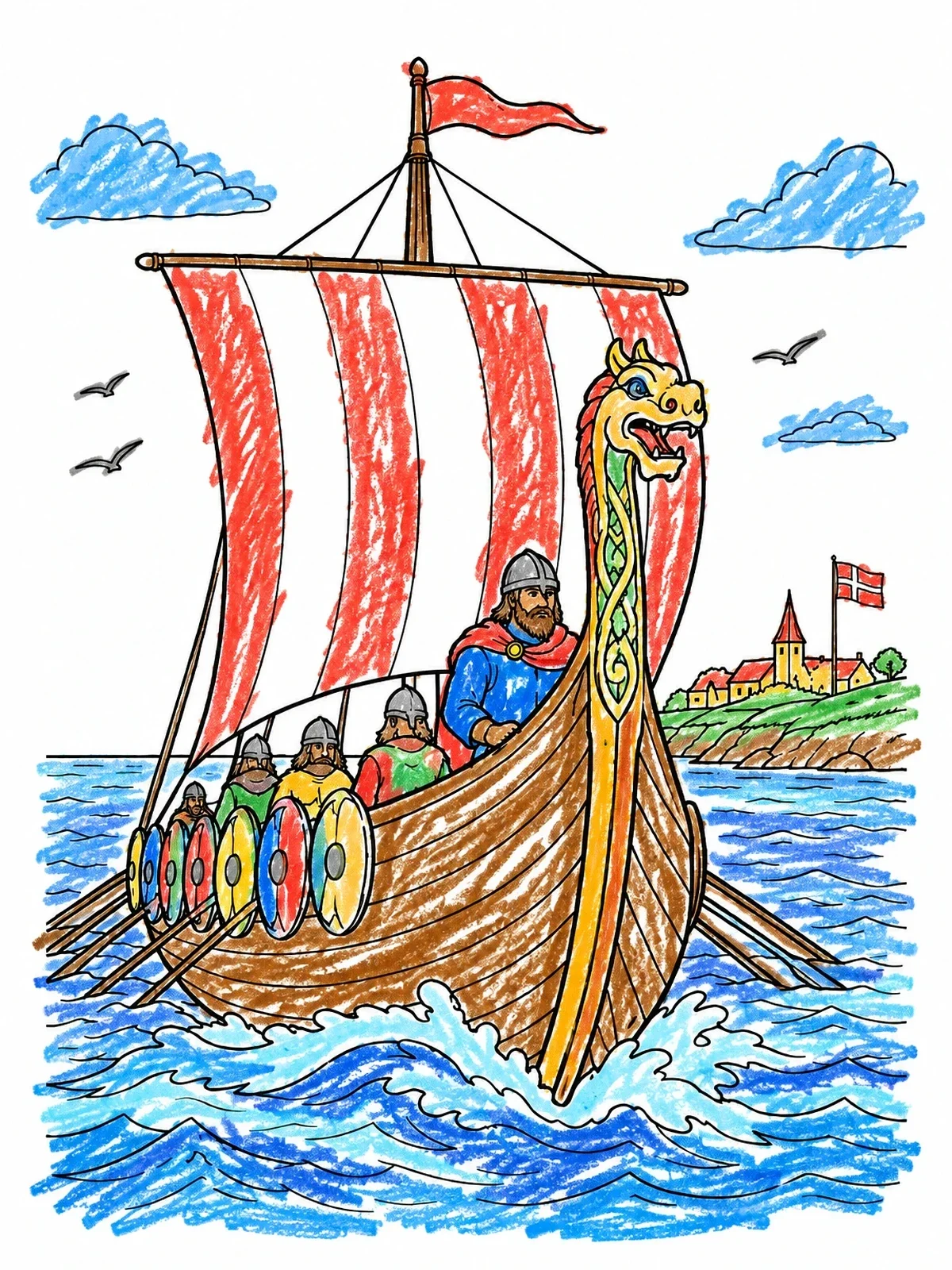 Colored example of the Beowulf Sailing To Denmark coloring page