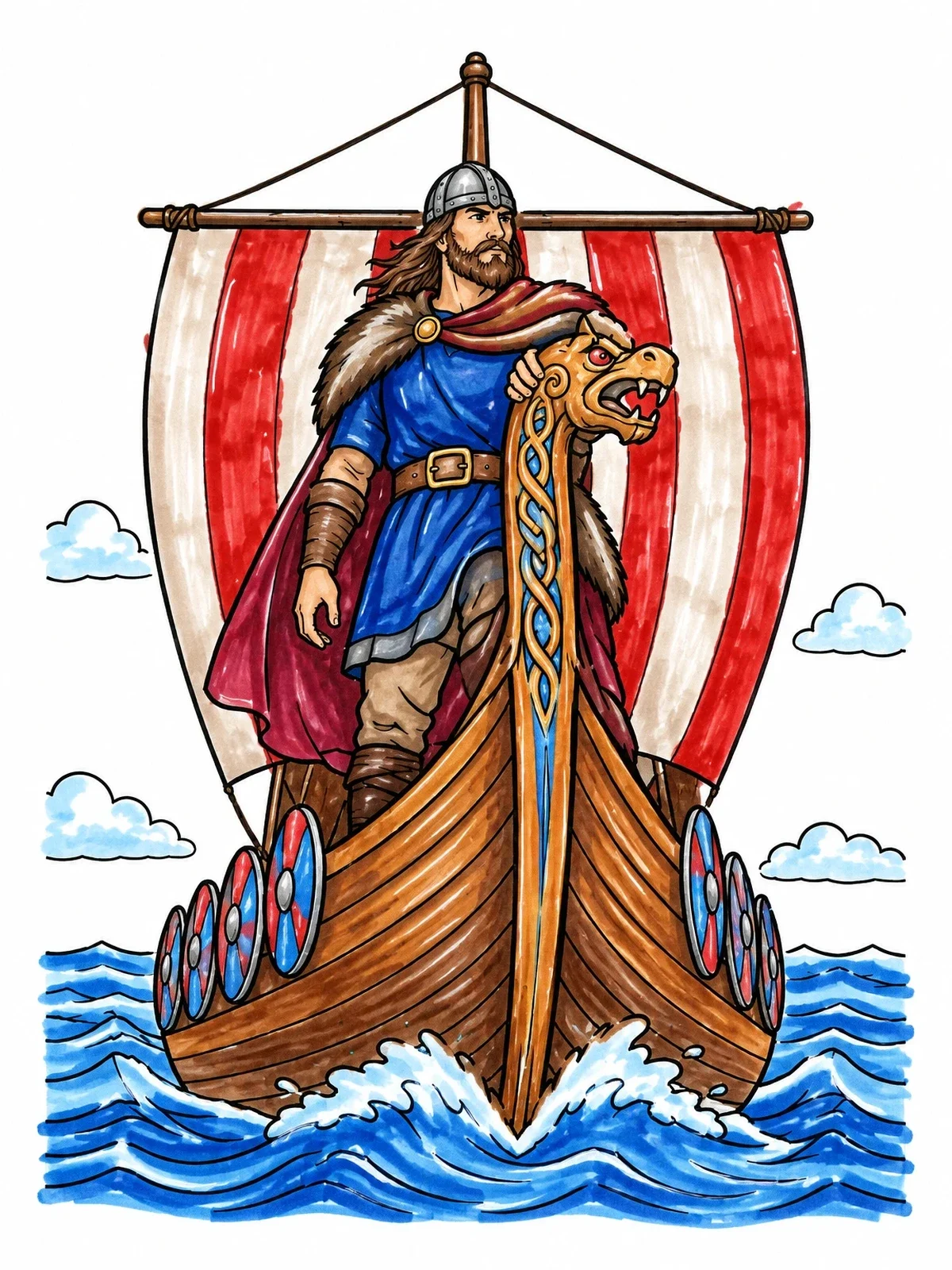 Colored example of the Beowulf Sailing On A Longship coloring page