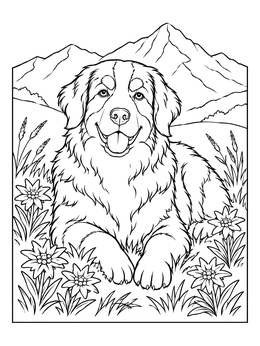 Free printable Bernese Mountain Dog In Alpine Meadow coloring page