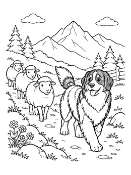 Free printable Bernese Mountain Dog Guiding Sheep coloring page