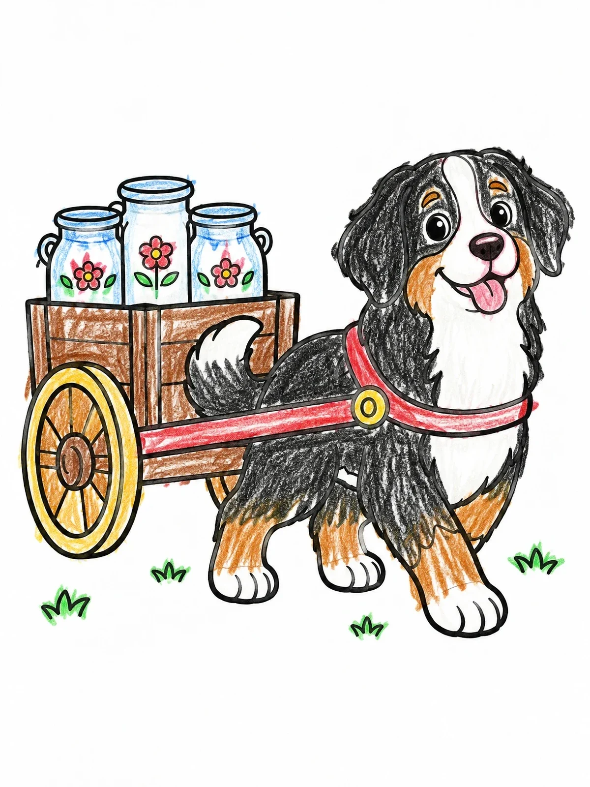 Colored example of the Bernese Mountain Dog Pulling Milk Cart coloring page